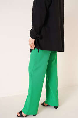 Önü Çımalı Bol Pantolon Yeşil - Thumbnail
