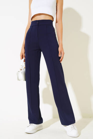 Önü Çımalı Boru Paça Pantolon Lacivert - Kadın Giyim Modelleri