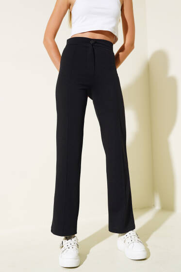 Önü Çımalı Boru Paça Pantolon Siyah - Kadın Giyim Modelleri