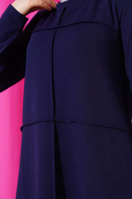 	 Önü Çımalı Geniş Elbise Lacivert - Tesettür Elbise