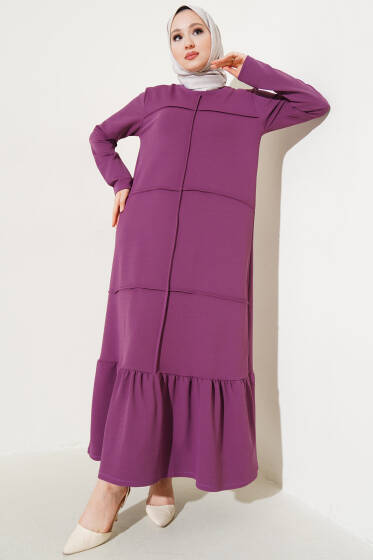 Önü Çımalı Geniş Elbise Magenta - Elbise