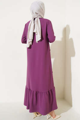 Önü Çımalı Geniş Elbise Magenta - Tesettür Elbise