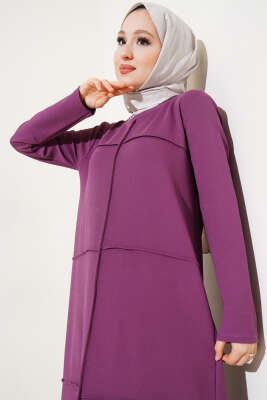 Önü Çımalı Geniş Elbise Magenta - Tesettür Elbise