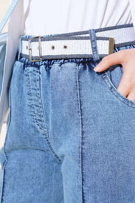 Önü Çımalı Kemerli Kot Pantolon Kot - Kumaş Pantolon