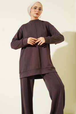 Önü Çımalı Tunik İkili Takım Acı Kahve - İkili Takım