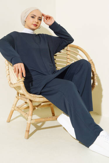 Önü Çımalı Tunik İkili Takım Füme - İkili Takım