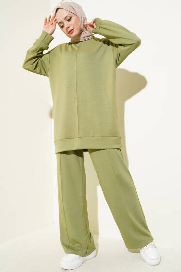 Önü Çımalı Tunik İkili Takım Haki - İkili Takım