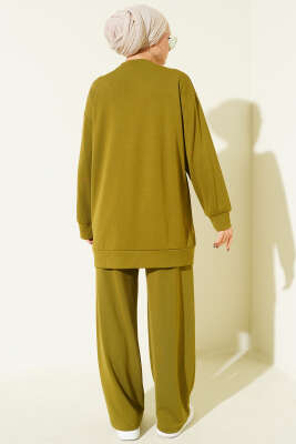 Önü Çımalı Tunik İkili Takım Yağ Yeşili - İkili Takım