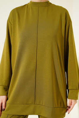 Önü Çımalı Tunik İkili Takım Yağ Yeşili - İkili Takım