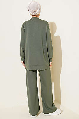 Önü Çımalı Tunik İkili Takım Yeşil - İkili Takım