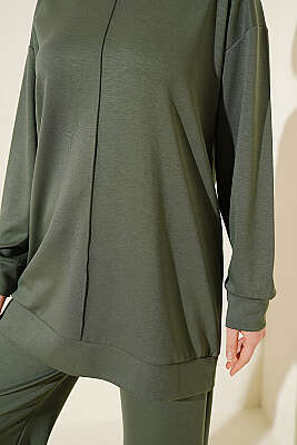 Önü Çımalı Tunik İkili Takım Yeşil - İkili Takım