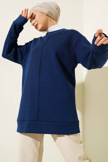 Önü Çımalı Üç İplik Tunik Lacivert - Tunik