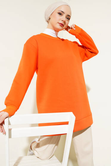 Önü Çımalı Üç İplik Tunik Oranj - Tunik