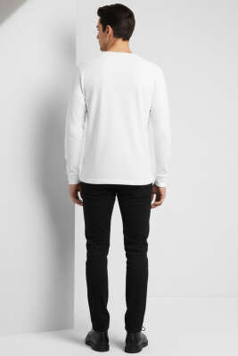 Önü Çıtçıtlı Waffle Sweatshirt Beyaz - Erkek Sweatshirt