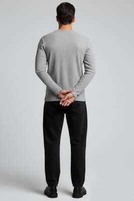 Önü Çıtçıtlı Waffle Sweatshirt Gri - Erkek Sweatshirt