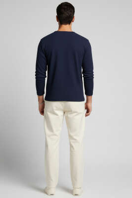 Önü Çıtçıtlı Waffle Sweatshirt Lacivert - Erkek Sweatshirt