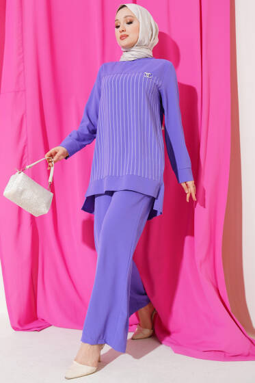 Önü Çizgili İkili Takım Lila - İkili Takım