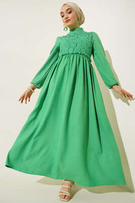 Önü Dantel Örgü Detaylı Elbise Benetton - Thumbnail