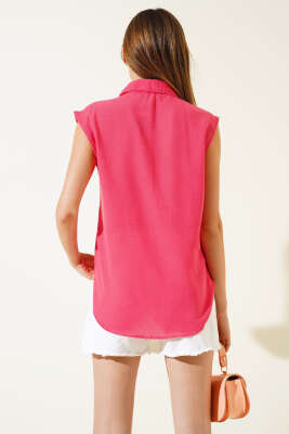 Önü Dantel Sıfır Kol Gömlek Fuşya - Yılın Fırsatı