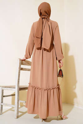 Önü Dantelli Ayrobin Elbise Vizon - Tesettür Elbise