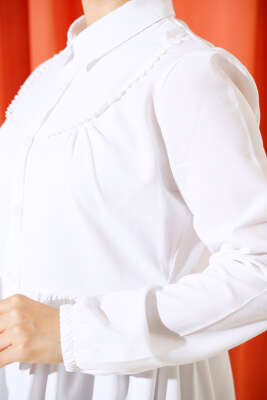 Önü Dantelli Gömlek Beyaz - Tunik