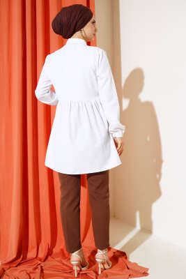 Önü Dantelli Gömlek Beyaz - Tunik