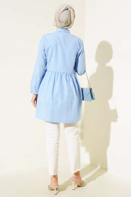 Önü Dantelli Gömlek Buz Mavisi - Tunik