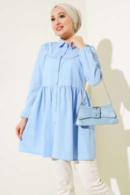 Önü Dantelli Gömlek Buz Mavisi - Tunik