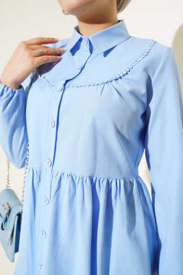 Önü Dantelli Gömlek Buz Mavisi - Tunik