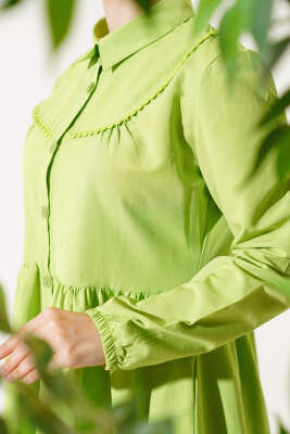 Önü Dantelli Gömlek Fıstık Yeşili - Tunik