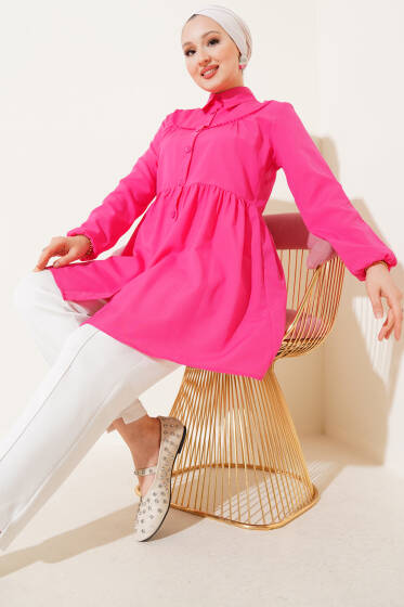 Önü Dantelli Gömlek Fuşya - Gömlek