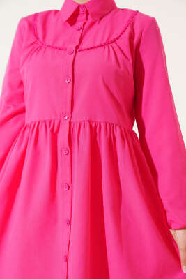 Önü Dantelli Gömlek Fuşya - Tunik