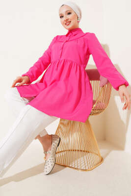 Önü Dantelli Gömlek Fuşya 