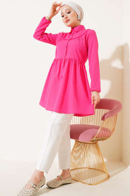 Önü Dantelli Gömlek Fuşya - Tunik
