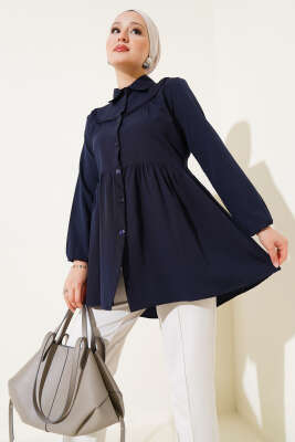 Önü Dantelli Gömlek Lacivert 