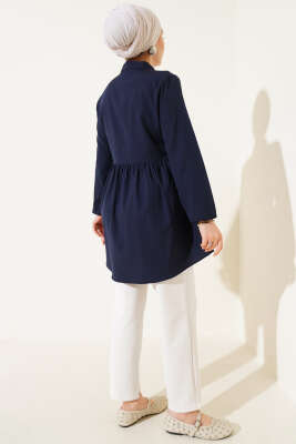 Önü Dantelli Gömlek Lacivert - Tunik