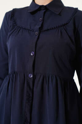 Önü Dantelli Gömlek Lacivert - Tunik