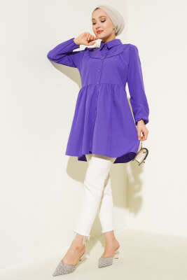 Önü Dantelli Gömlek Mor - Tunik