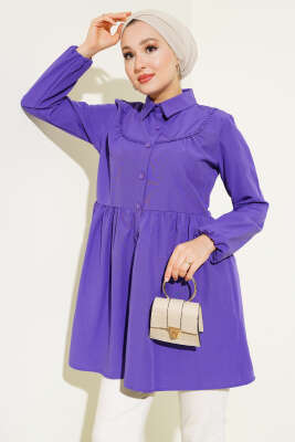 Önü Dantelli Gömlek Mor - ASMİN