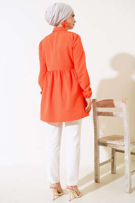 Önü Dantelli Gömlek Oranj - Tunik