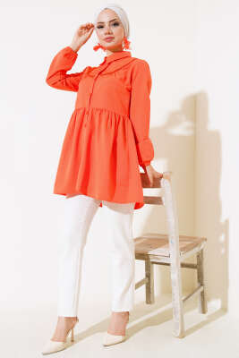 Önü Dantelli Gömlek Oranj - Tunik