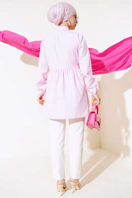 Önü Dantelli Gömlek Pembe - Tunik