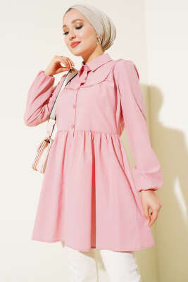 Önü Dantelli Gömlek Pudra - ASMİN