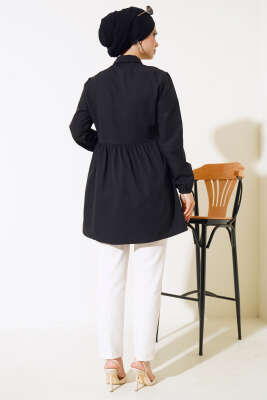 Önü Dantelli Gömlek Siyah - Tunik