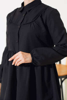 Önü Dantelli Gömlek Siyah - Tunik