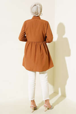 Önü Dantelli Gömlek Taba - Tunik