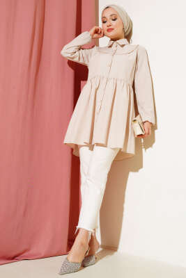 Önü Dantelli Gömlek Taş - Tunik