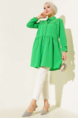 Önü Dantelli Gömlek Yeşil - Tunik