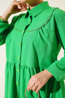 Önü Dantelli Gömlek Yeşil - Tunik