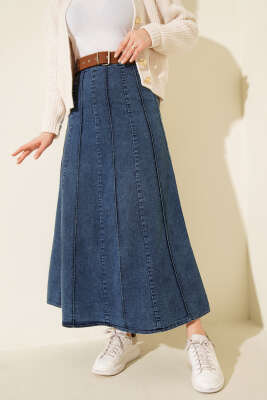 Önü Dikiş Detaylı Kemerli Kot Etek Kot - ALİ AKKAYA